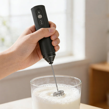 3-Speed Electric Milk Frother with 304 Stainless Steel Whisk-Black