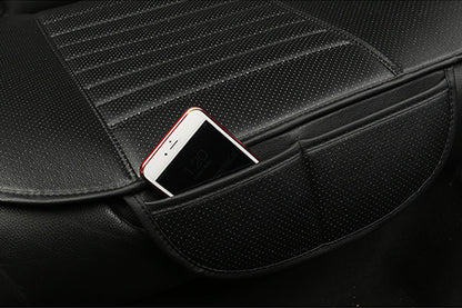 Faux Leather Rear Car Anti-Slip Bench Seat Protector Mat With Storage Pockets-Black