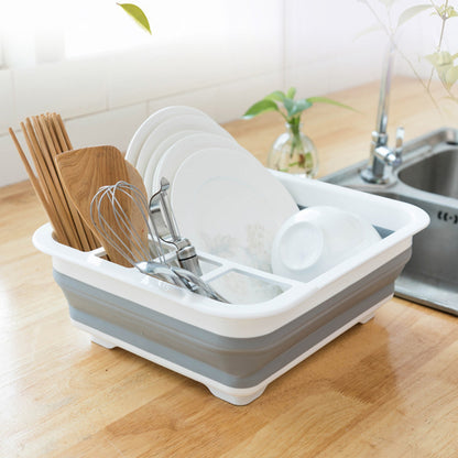 Foldable Dish Drying Rack with Utensil Holder Collapsible Kitchen Sink Organizer