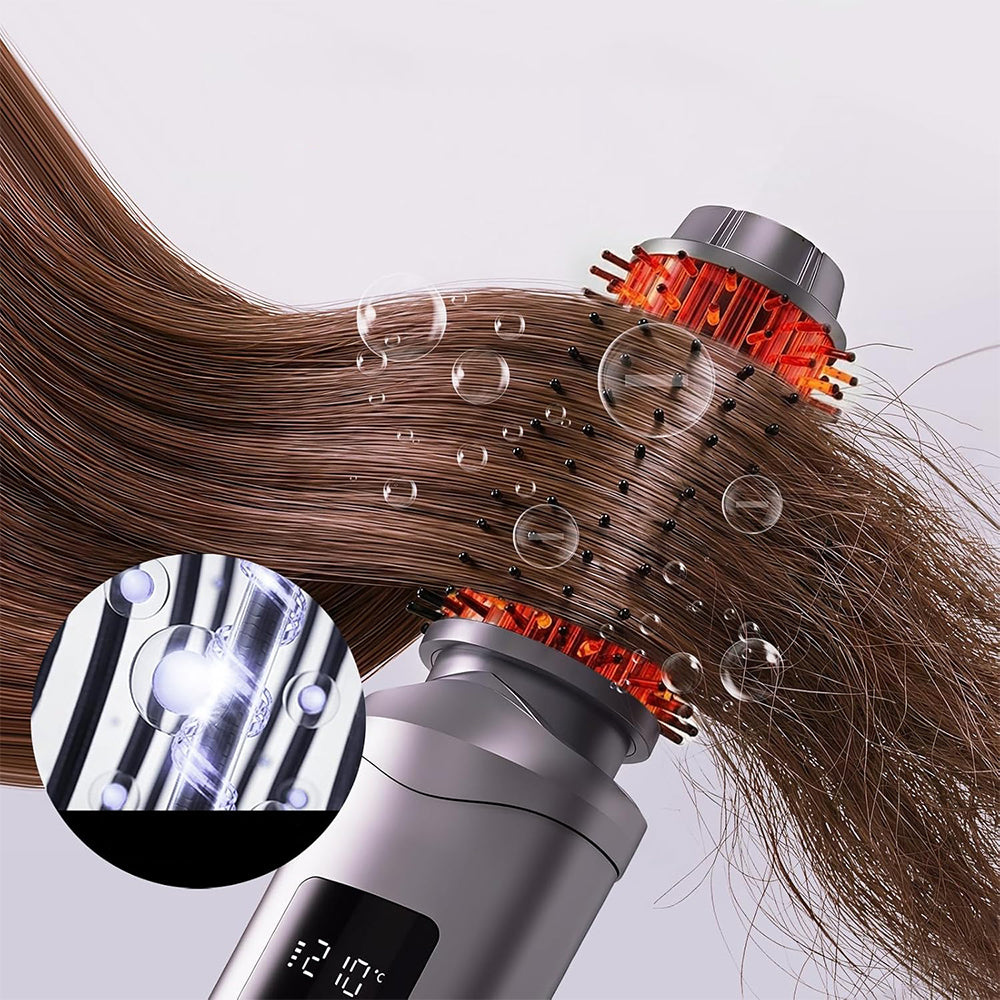 2 in 1 Cordless Hair Straightener Brush Curling Iron with LCD Display-Grey