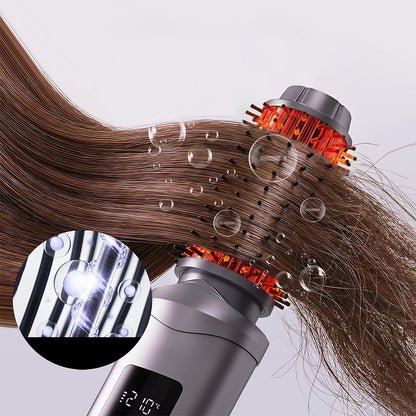 2 in 1 Cordless Hair Straightener Brush Curling Iron with LCD Display-Grey
