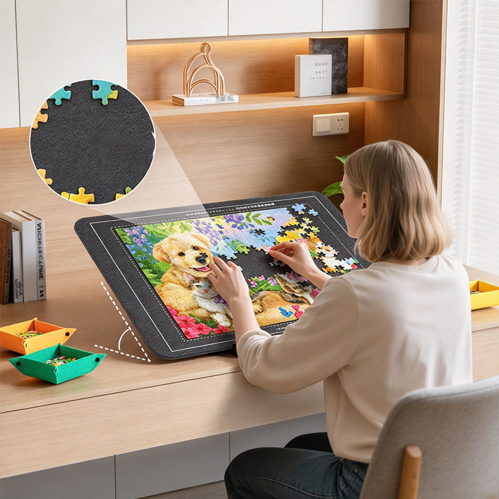 Felt Puzzle Board Mat with Stand and 6 Color Trays