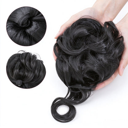 Wavy Bun Hairpiece Clip In Hair Extension Claw Clip Messy Fluffy Hair Piece - Black