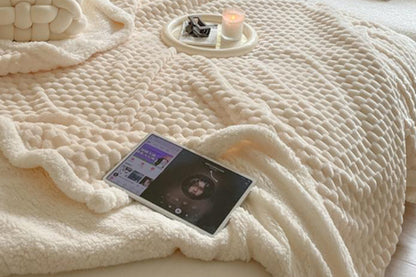 Fluffy Fleece Comforter Soft Warm Winter Jacquard Throw Blanket for Couch Bed -Beige