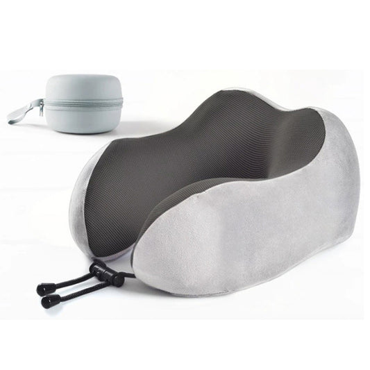 Travel Pillow Memory Foam Neck Support Pillow with Storage Case Gray