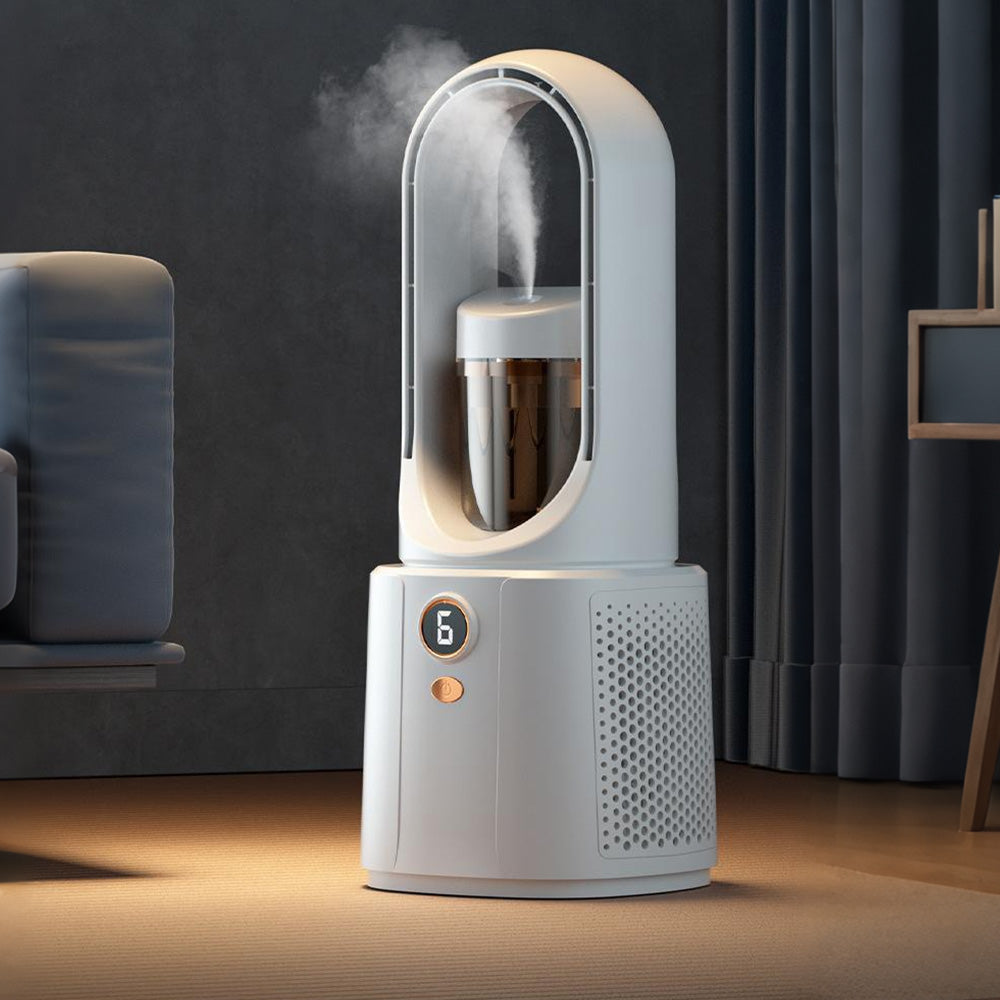 2-in-1 Leafless Desktop Humidifier Fan with Night Light for Office Bedroom