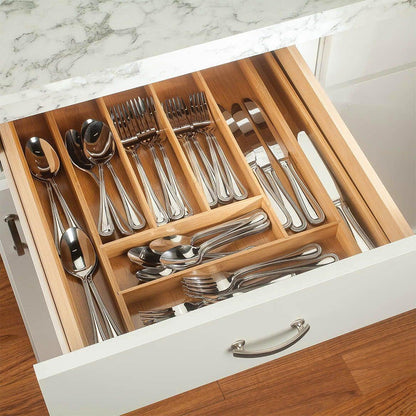 Expandable Drawer Organizer for Cutlery and Utensils Adjustable Bamboo Flatware Tray Kitchen Tool