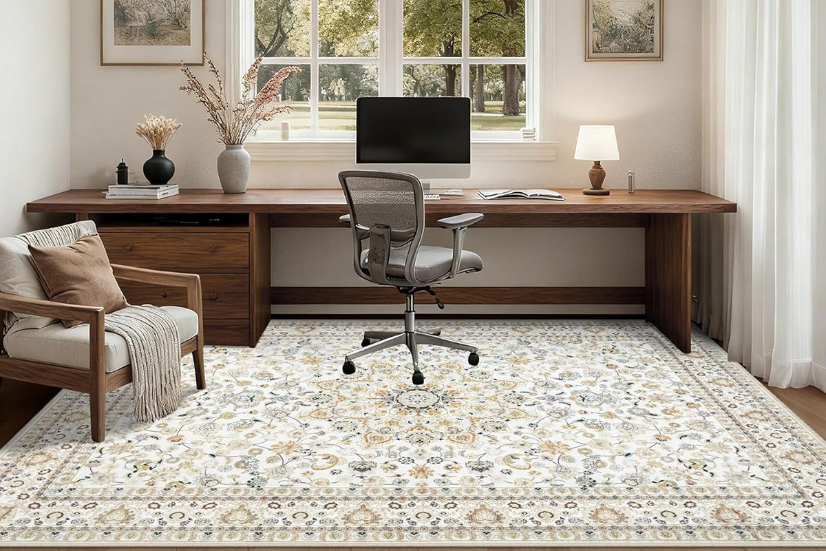 Vintage Boho Rug Non-Slip Floor Carpet - White