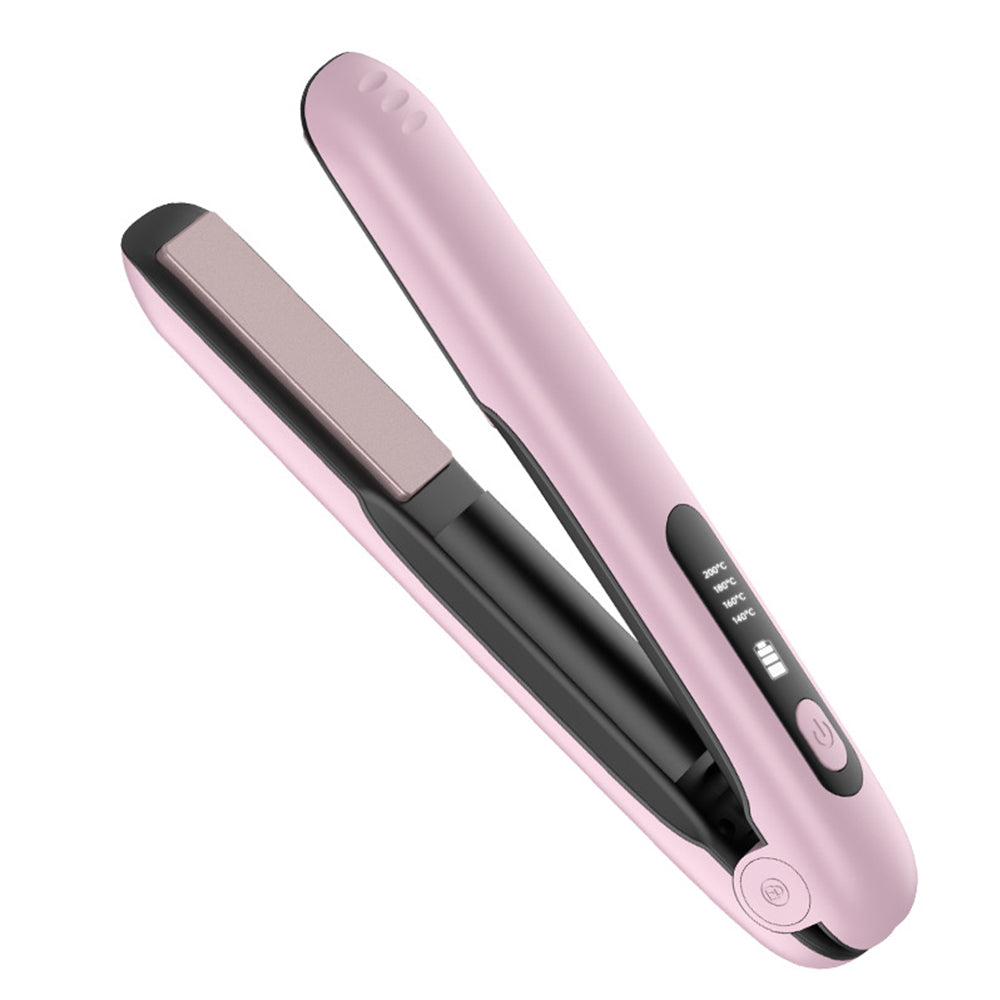 2 in 1 Portable Hair Straightener and Curler Cordless USB Mini Hair  Flat Iron-Pink