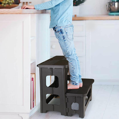 Folding 2-Step Stool Portable Footstool for Kitchen Home Toilet Bedroom Office Bathroom RV