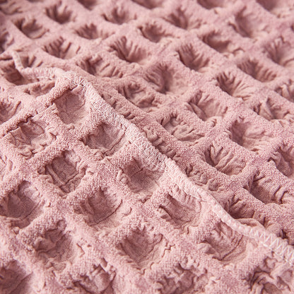Seersucker Couch Cover with Ruffle Hemline Stretch Sofa Cover -Pink