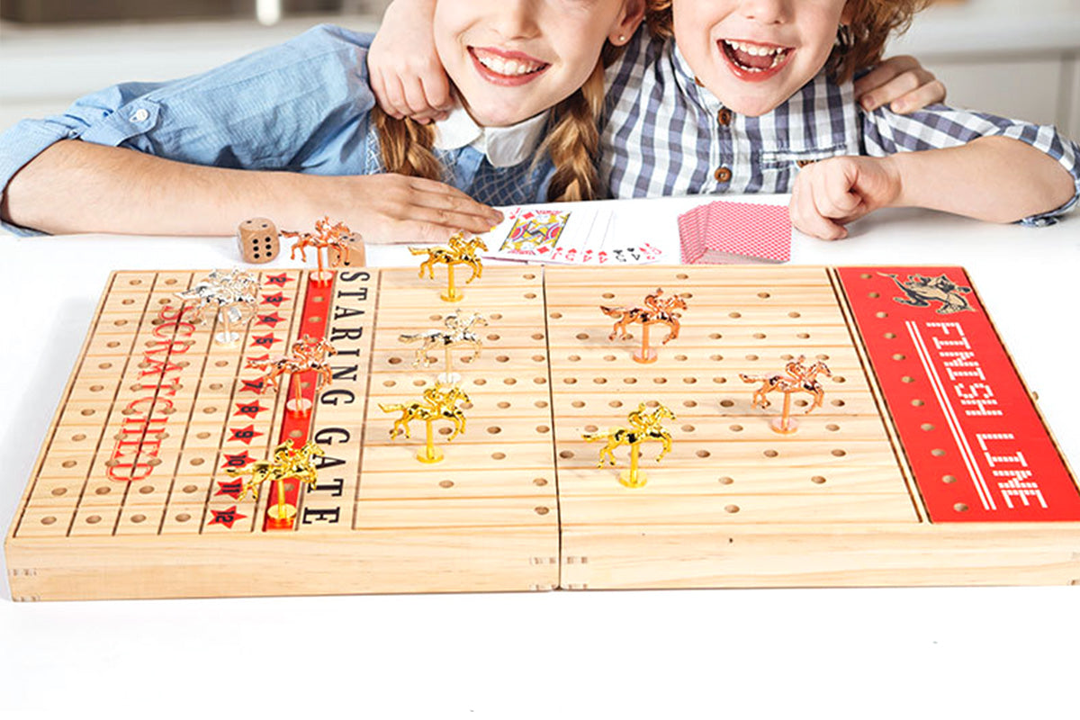 Horse Racing Game Foldable Solid Wood Horse Games Horse Race Board Game With 11 Race Horses
