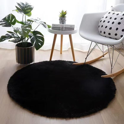 Round Plush Area Rug-Black