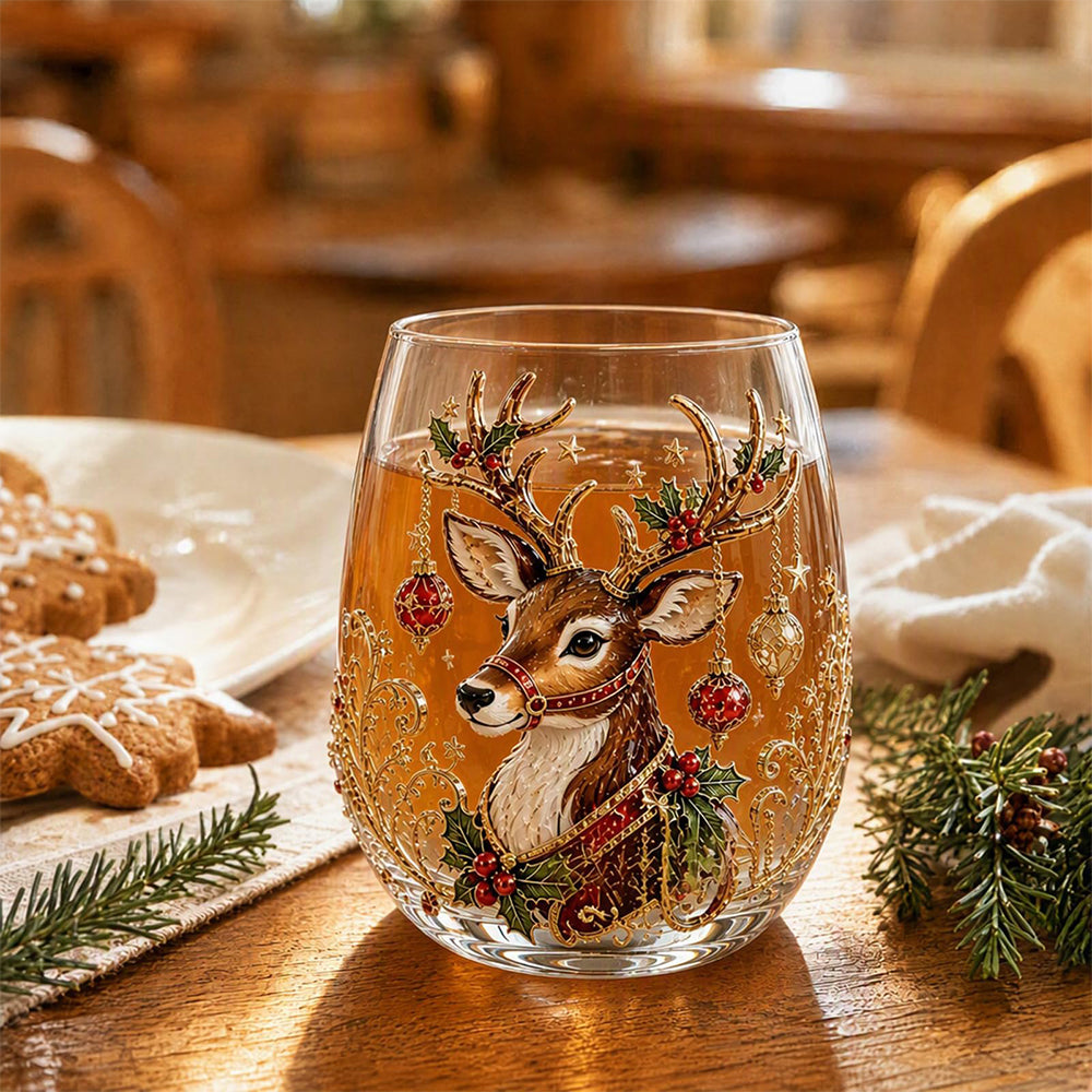 Christmas Embossed Whiskey Glass Christmas Whiskey Glass - Reindeer