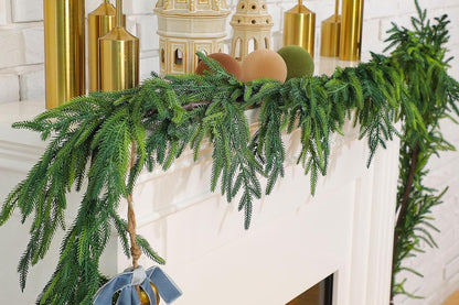 Christmas Norfolk Pine Garland Rattan Greenery Garland for Home Fireplace Decor