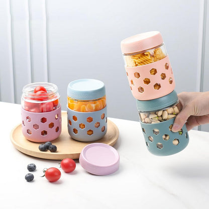 4Pcs Overnight Oats Containers with Lids and Silicone Sleeves for Yogurt Berries