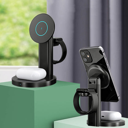 3-in-1 Wireless Magnetic Charging Station Charger Stand for iPhone Apple Watch AirPods Wireless Charging Phone Black