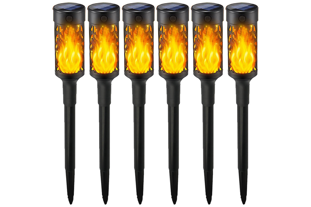 6Pcs Solar LED Tiki Torch With Flickering Flame Solar Outdoor Light
