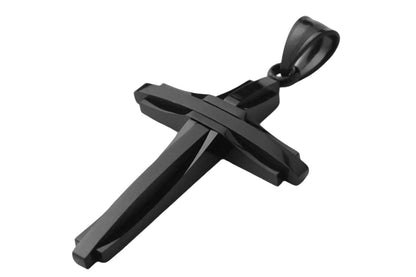 Crucifix Pendant Necklace Titanium Steel Unisex Chain -Black