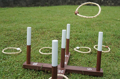 Rustic Ring Toss Game with Wooden Base and 6 Rope Rings