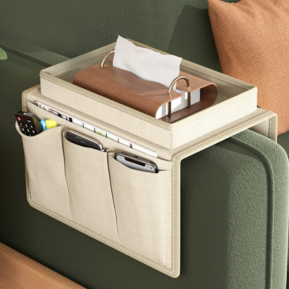 Sofa Armrest Tray Organizer Couch Arm Storage Caddy for Drink Remote Control Cellphone Beige