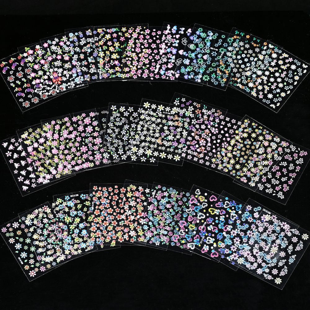 50 Piece 3D Floral Self Adhesive Nail Stickers for DIY Nail Art Decoration