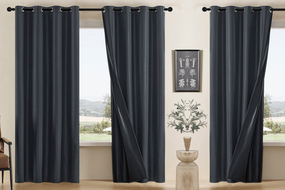 2 Pieces 100 Percent Blackout Curtain Panel - Black