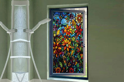 2Pcs Static Cling Windows Film Frosted Stained Glass Stickers Flower Decor