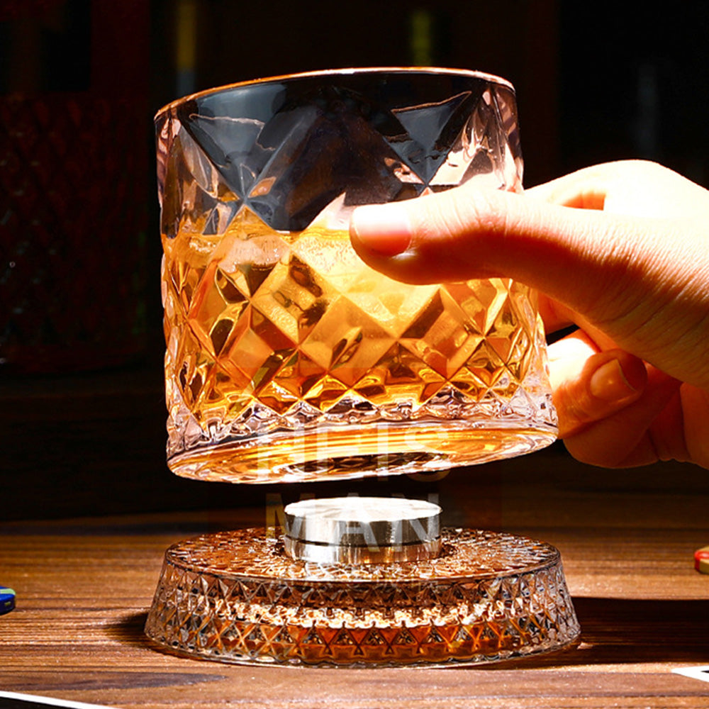 270ml Rotating Whiskey Glass Transparent Glass-Gemstone Style