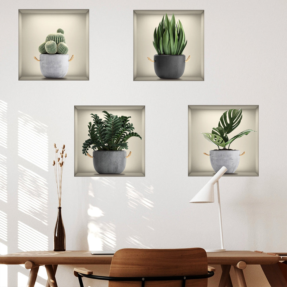 Green Pot Plants Leaves Wall Decals Removable DIY Wall Paper