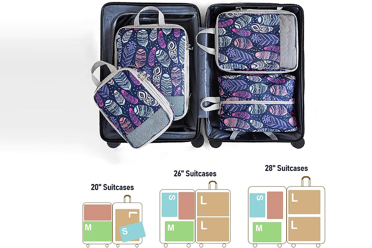4 Pcs Travel Packing Cubes Set Space-Saving Expandable Compression Packing Cubes -Feather