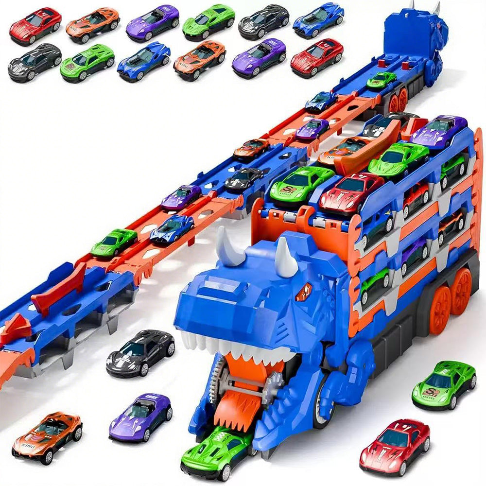 Dinosaur Transport Truck Toy Set with 12PCS Cars for Boys â€?Car & Truck Set Blue