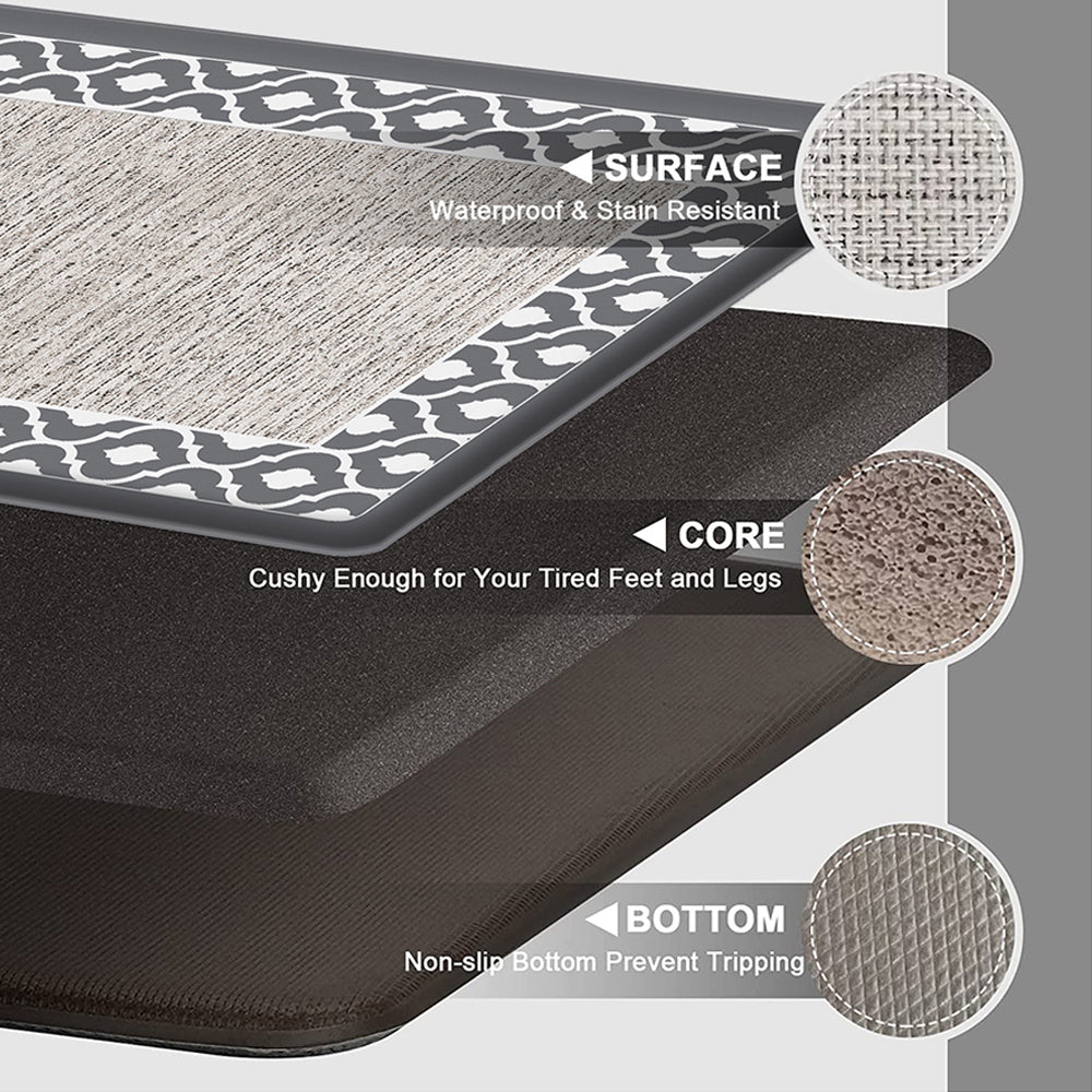 Anti-fatigue Kitchen Floor Mat Non-Slip PVC Standing Rug-Grey