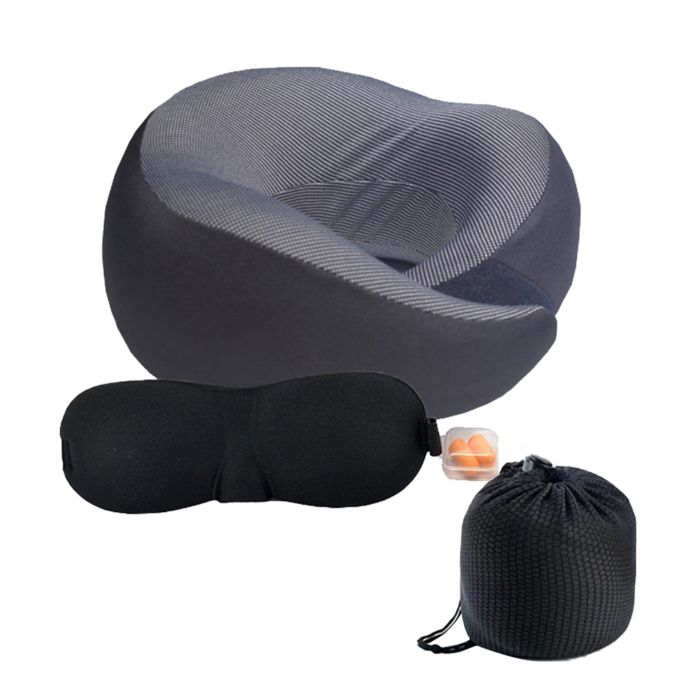 Travel Pillow Set Memory Foam Neck Pillow with Earplugs and Eye Mask Black