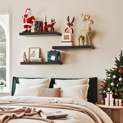 3Pcs Set Wall Mounted Floating Shelves Hanging Wood Storage Shelves for Home Bathroom Black