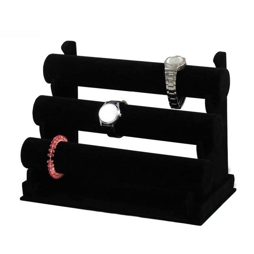 3 Tier Detachable Velvet Bracelet Display Stand for Jewelry Store Home Organizer-Black