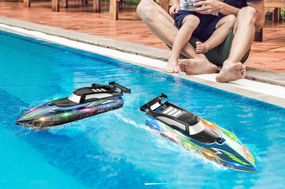 RC Boat for Little Ones with LED Lights 2.4Ghz Remote Control Racing Boats for Ages 6-Blue