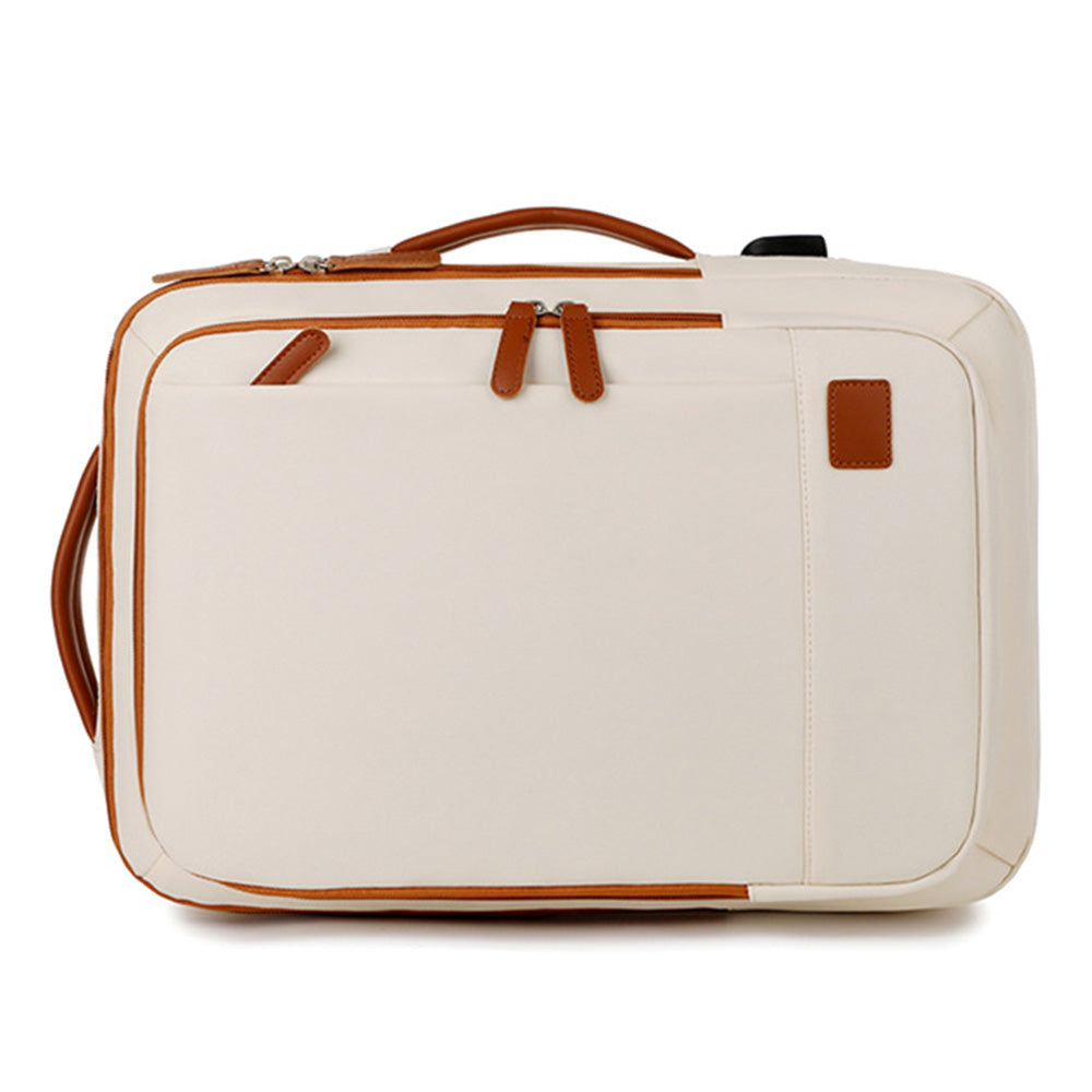 26L Expandable Commuter Backpack Water Resistant Laptop Bag with USB Charging Port Beige
