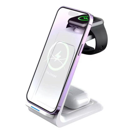3-in-1 Wireless Charger Dock For Apple Watch Apple AirPod iPhone Charging Station White