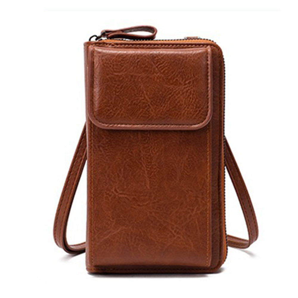 PU Leather Women Pouch Bag Mobile Phone Bag Crossbody Purse Wallet Shoulder Bag-Brown