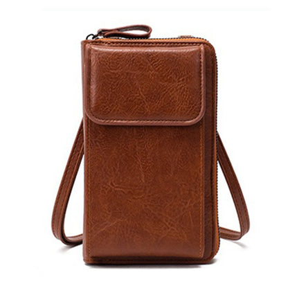 PU Leather Women Pouch Bag Mobile Phone Bag Crossbody Purse Wallet Shoulder Bag-Brown