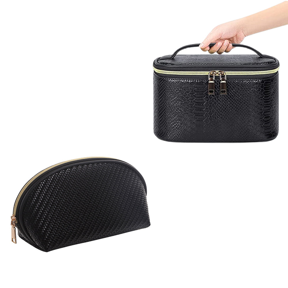 2Pcs PU Leather Cosmetic Bag