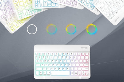 Ultra thin Bluetooth Keyboard and Mouse Combo for iPad Rechargeable RGB Wireless Keyboard Mouse 7-Color Backlit-White