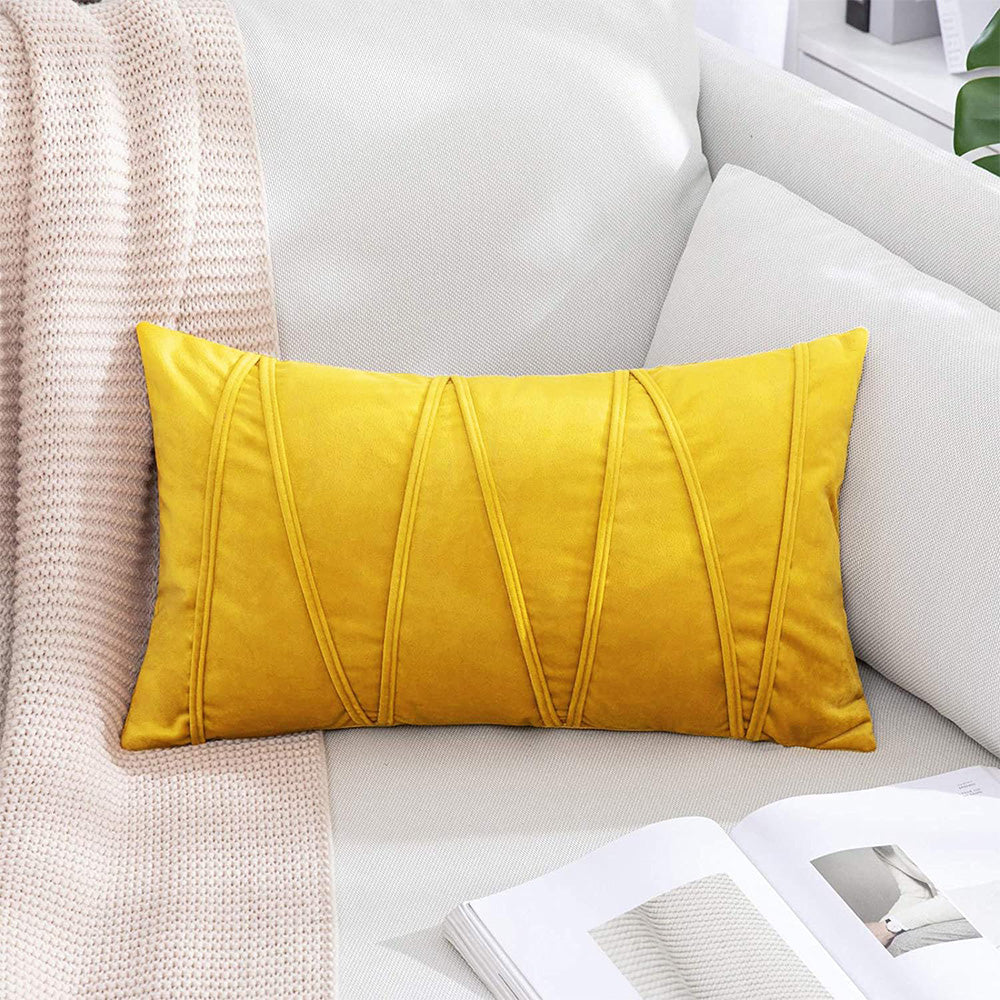 2PCS Velvet Stripe Cushion Covers Decorative Throw Pillow Cases for Sofa & Home Decor Yellow