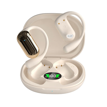 Wireless Bluetooth 5.4 Earbuds Touch Control Earhook Earphones Sports Earbuds with Digital Display Case Khaki