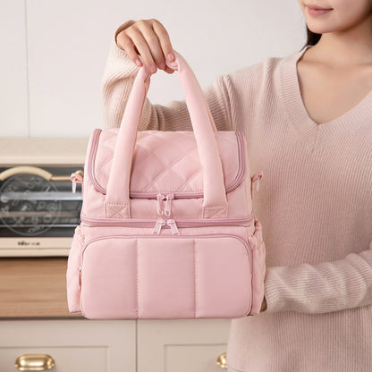 Lunch Bag Women Double Deck Insulated Lunch Bag For Work Picnic Travel-Pink