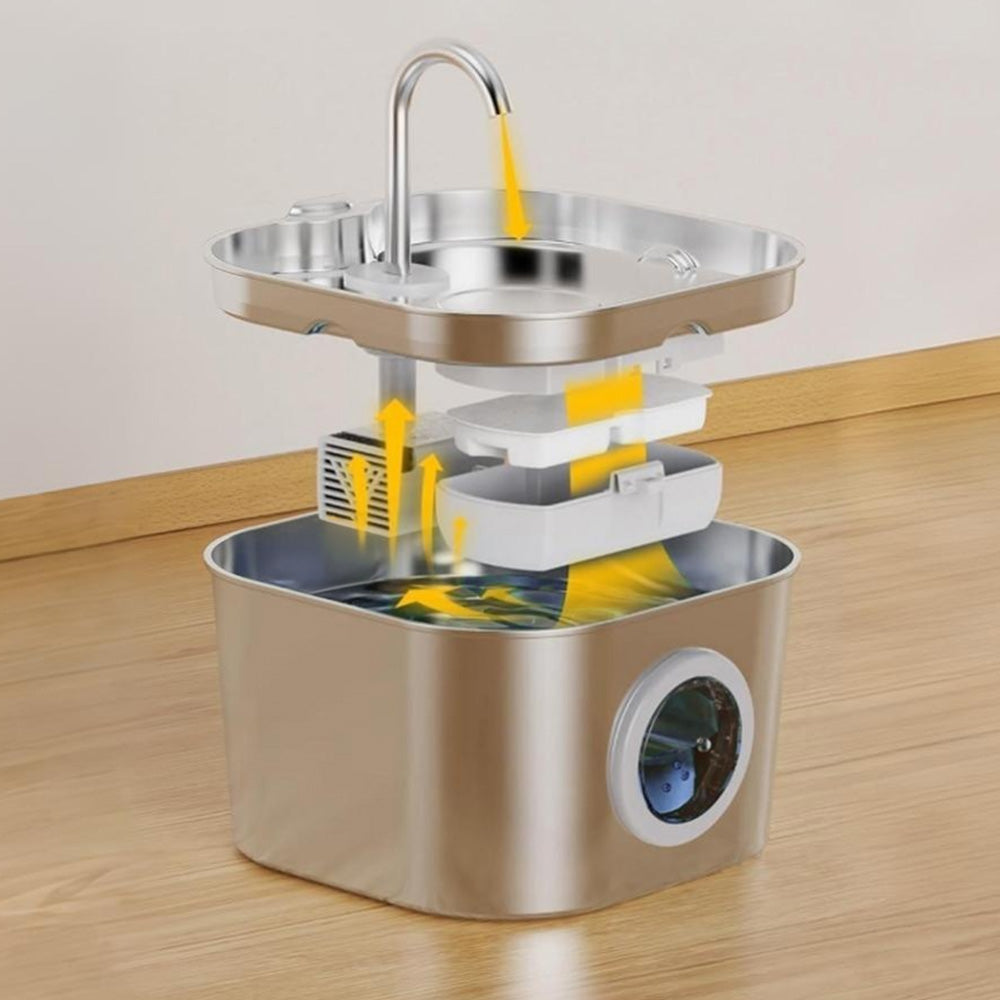 USB 2.2L Stainless Steel Pet Water Fountain for Cats and Small Dogs Style 1