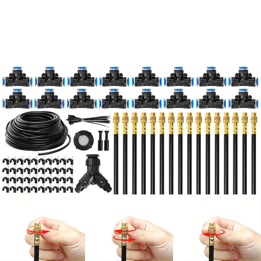 30m 0.6cm 360-Degree Adjustable Copper Nozzle Irrigation Kit for Garden Greenhouse Lawn Patio