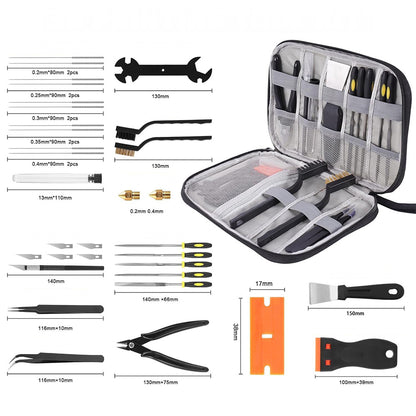 43-Piece Professional 3D Printer Tool Kit for Maintenance and Model Finishing