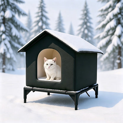 Cat House Indoor Outdoor Water Resistant Insulated Shelter for Small to Medium Cats-Black